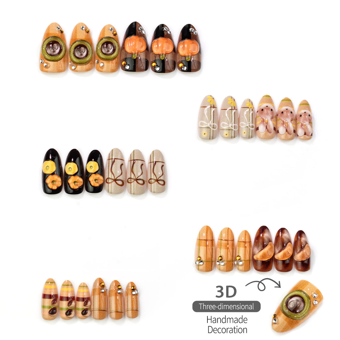 Whimsical Autumn-Themed Press-On Nail Art Set