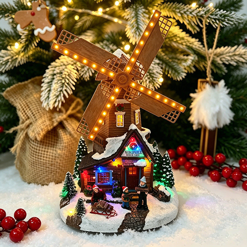 Illuminated Christmas village decoration with moving figures Stornfield