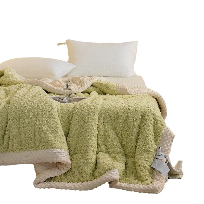 Plush Reversible Minky Throw Blanket with Rose Texture and Dot Minky Backing