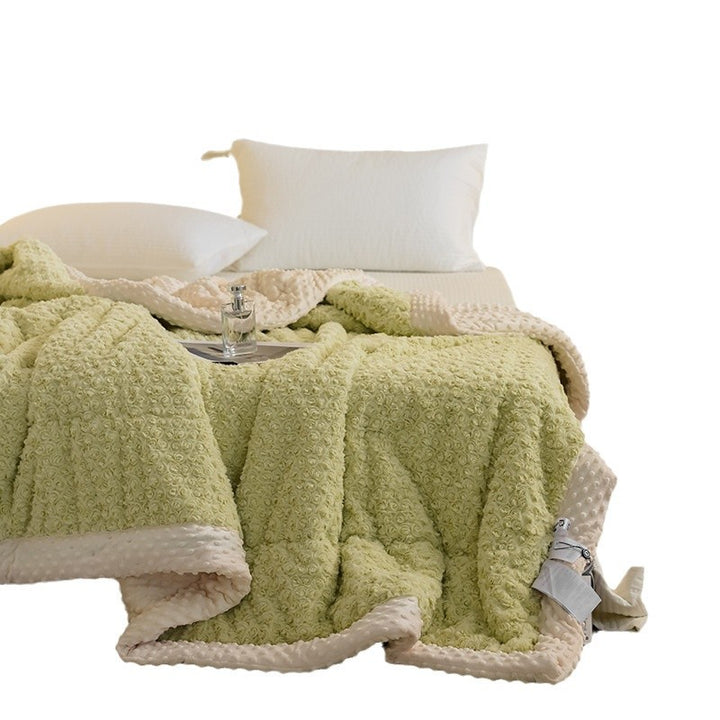 Plush Reversible Minky Throw Blanket with Rose Texture and Dot Minky Backing
