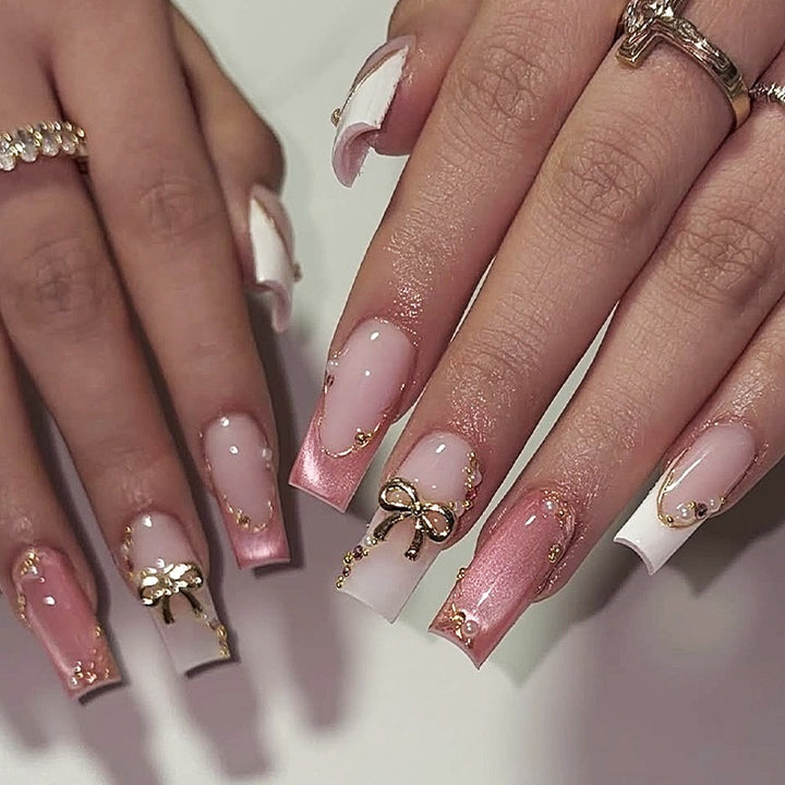 Acrylic nail set with elegant glitter and 3D accents Stornfield