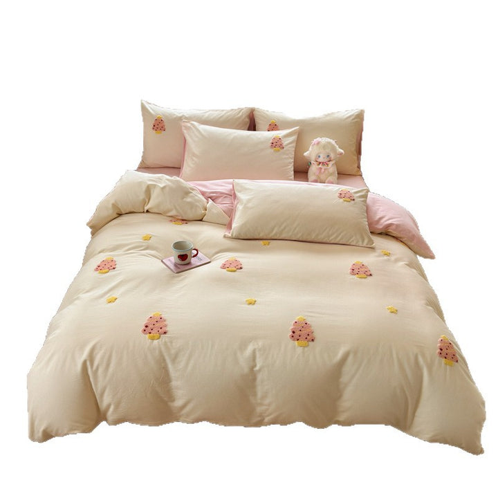 Plush Embroidered Cherry Motif Comforter and Pillow Sham Set