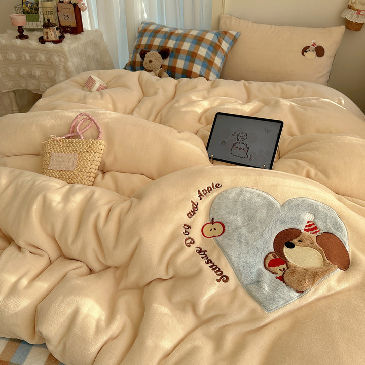 Plush Cartoon-Themed Duvet Cover Set