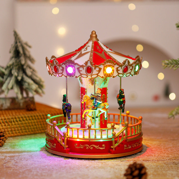 Illuminated Christmas village decoration with moving figures Stornfield