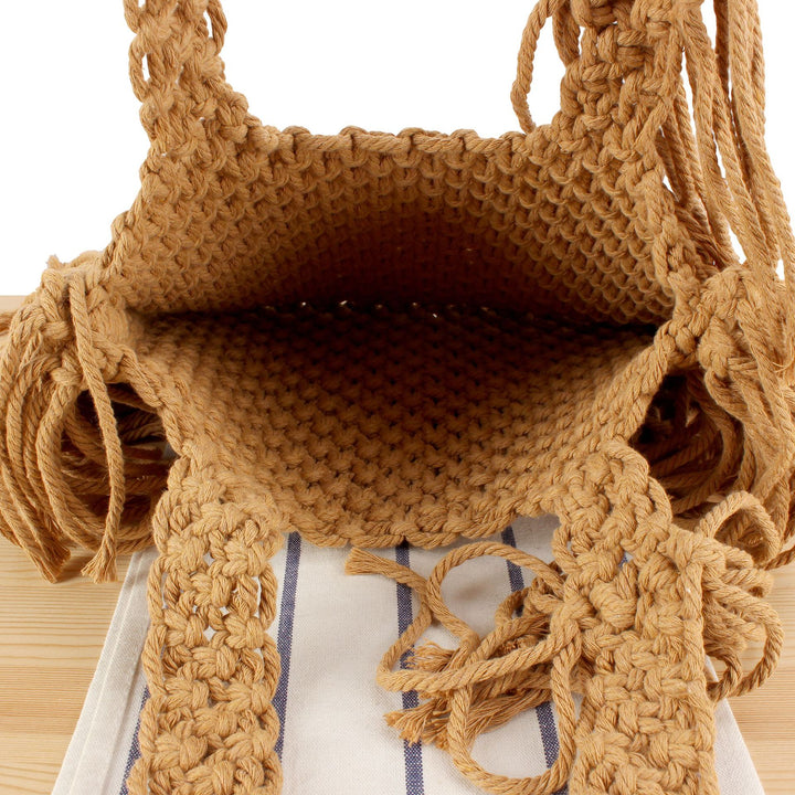 Macrame bag with creative fringes and comfortable carrying handle Stornfield