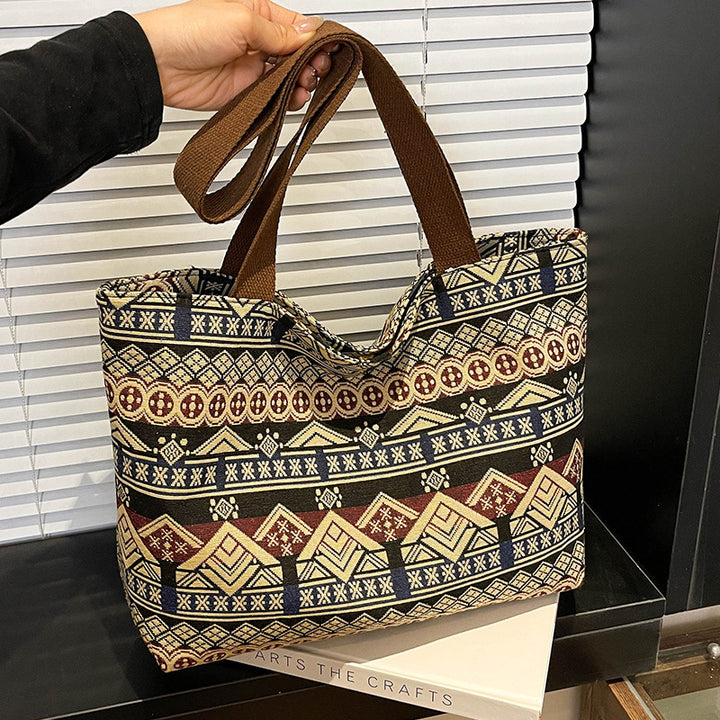 Ethnic Patterned Canvas Tote Bag
