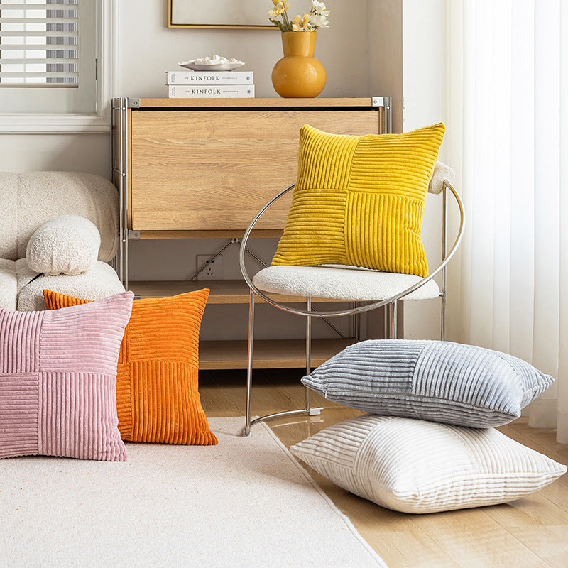Ribbed Corduroy Velvet Lumbar and Square Cushion Set