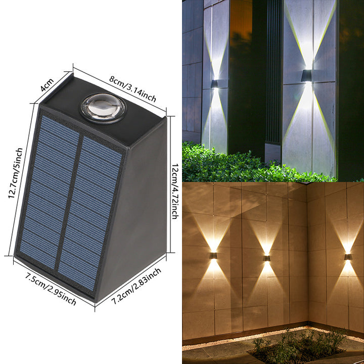 Angled Bi-Directional Solar LED Wall Uplight-Downlight With Integrated Photovoltaic Panel And Prism Lens Stornfield