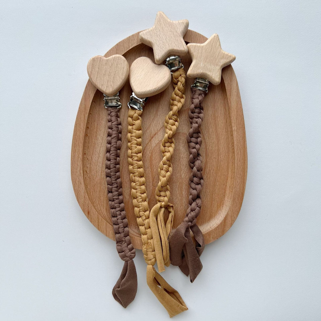 Braided Cotton Pacifier Leash with Wooden Star Safety Clamp