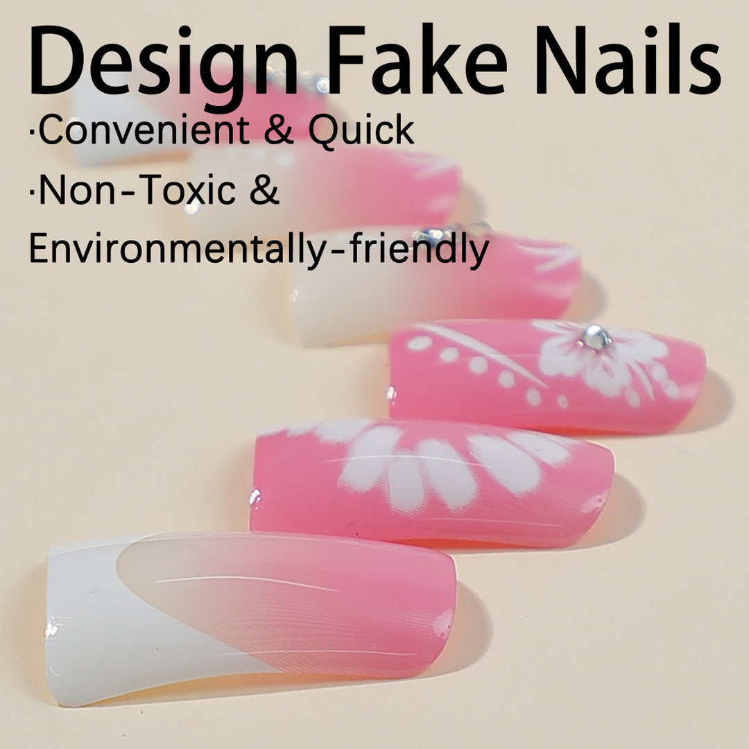 Acrylic nail set with elegant floral designs and glitter accents Stornfield