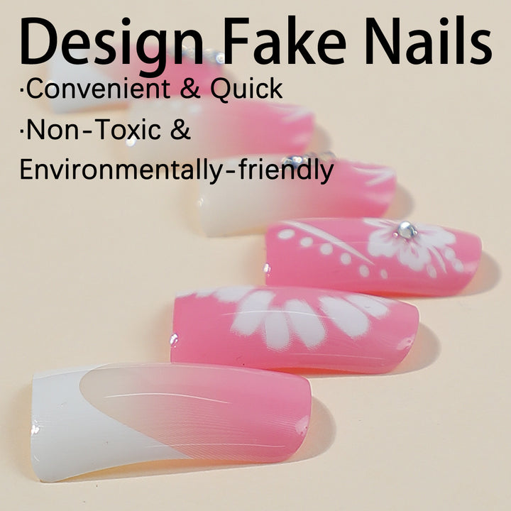 Acrylic nail set with elegant floral designs and glitter accents Stornfield