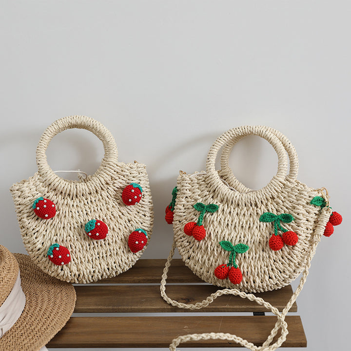 Bast bag with cheerful strawberry motifs Stornfield