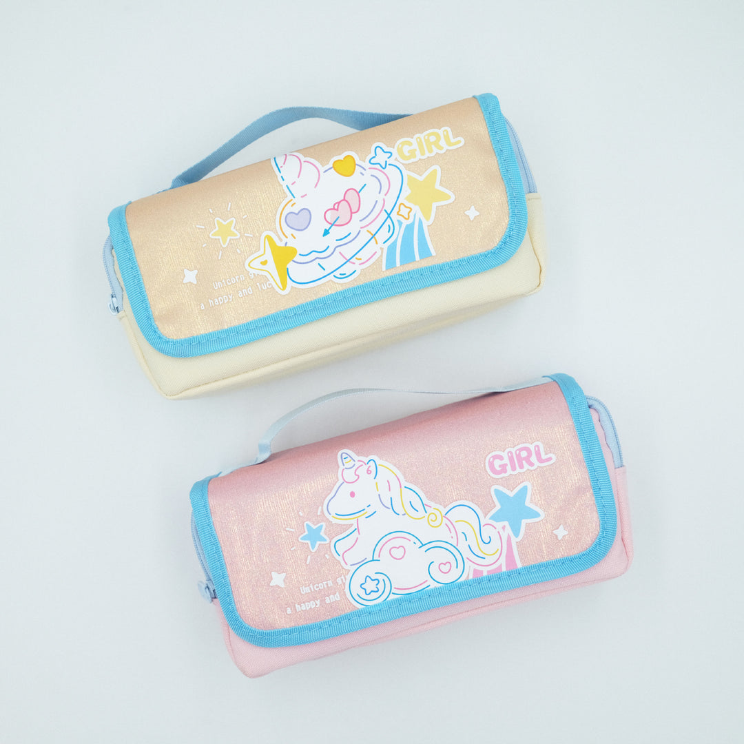 Glittery Unicorn-Themed Dual-Zipper Pencil Case