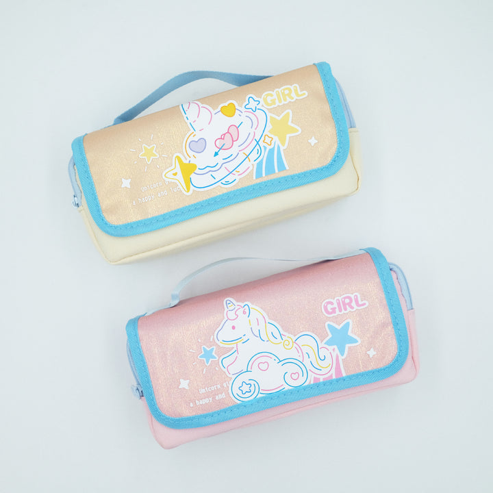 Glittery Unicorn-Themed Dual-Zipper Pencil Case