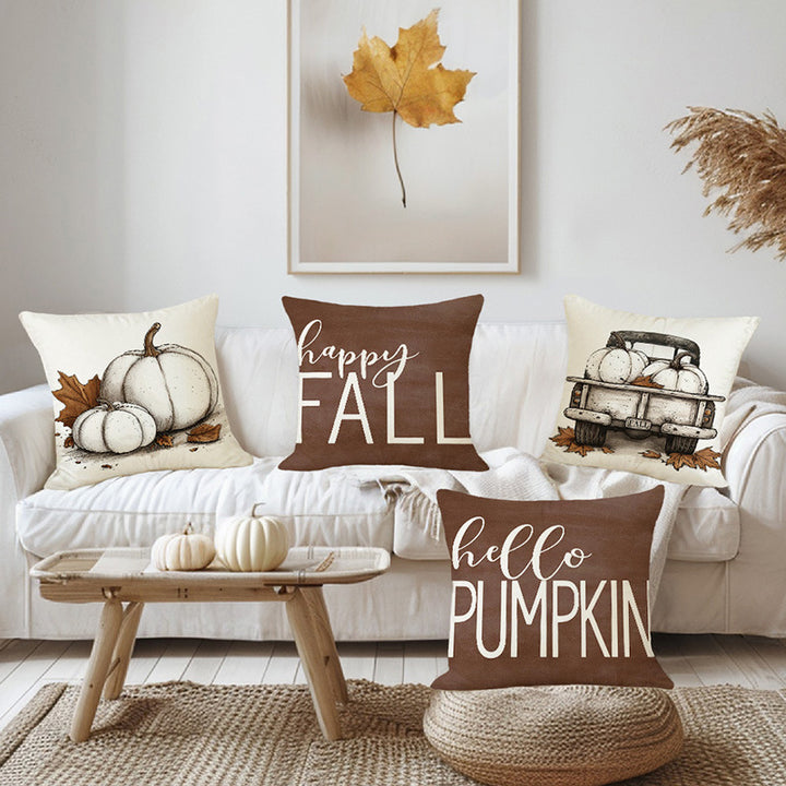 Decorative Square Throw Pillow Cover with Script 'Hello Pumpkin' Farmhouse Print