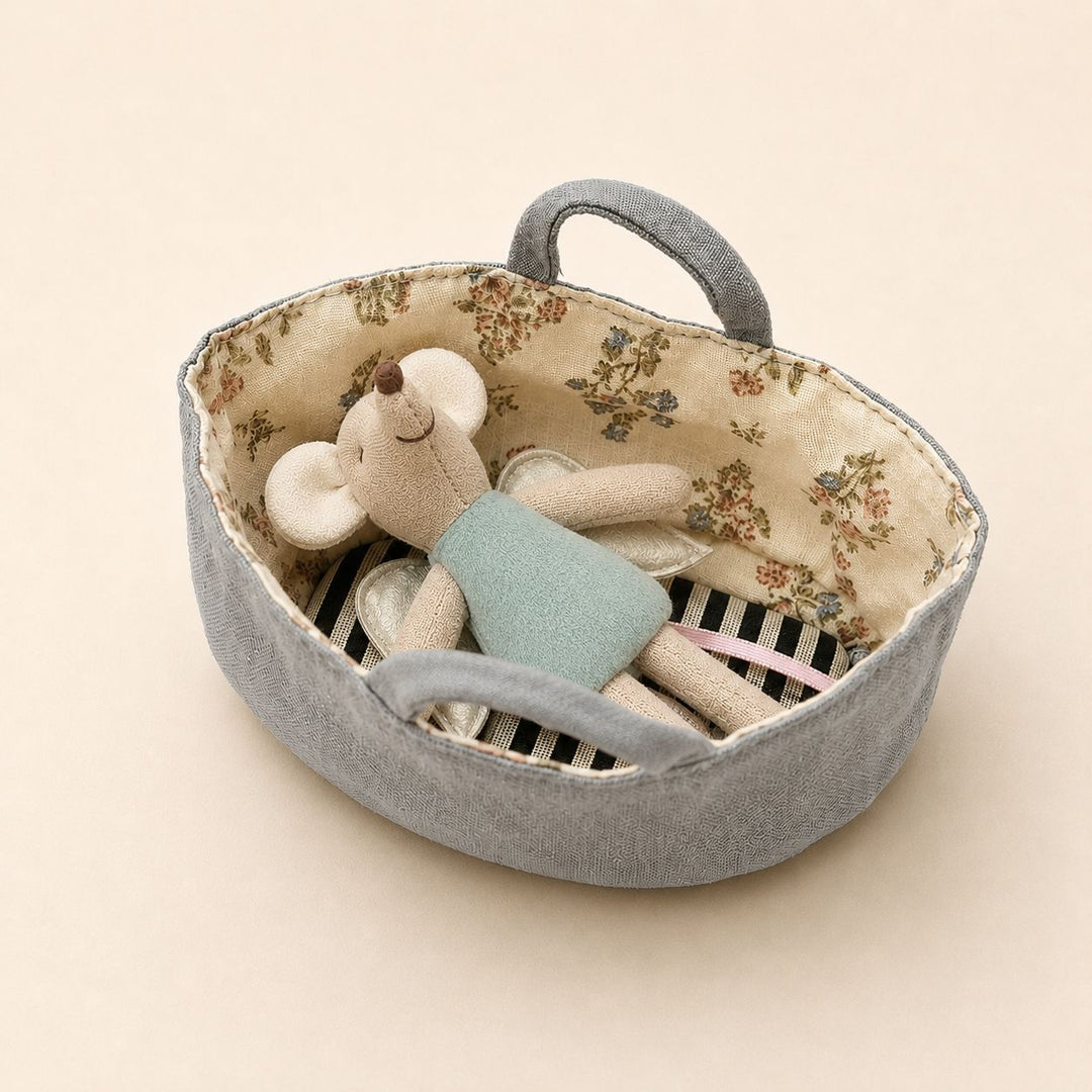 Fabric Nursery Storage Basket with Padded Handles and Floral Lined Interior