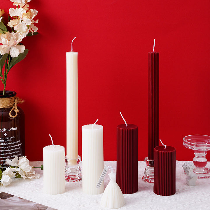 Ribbed Textured Column Pillar Candle Decorative Long-Burn Soy Wax