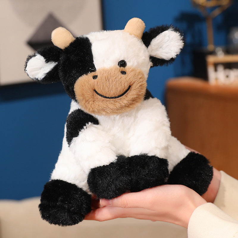 Plush Sitting Cow Cuddle Buddy with Ultra-Soft Faux-Fur Snout and Embroidered Smile Stornfield