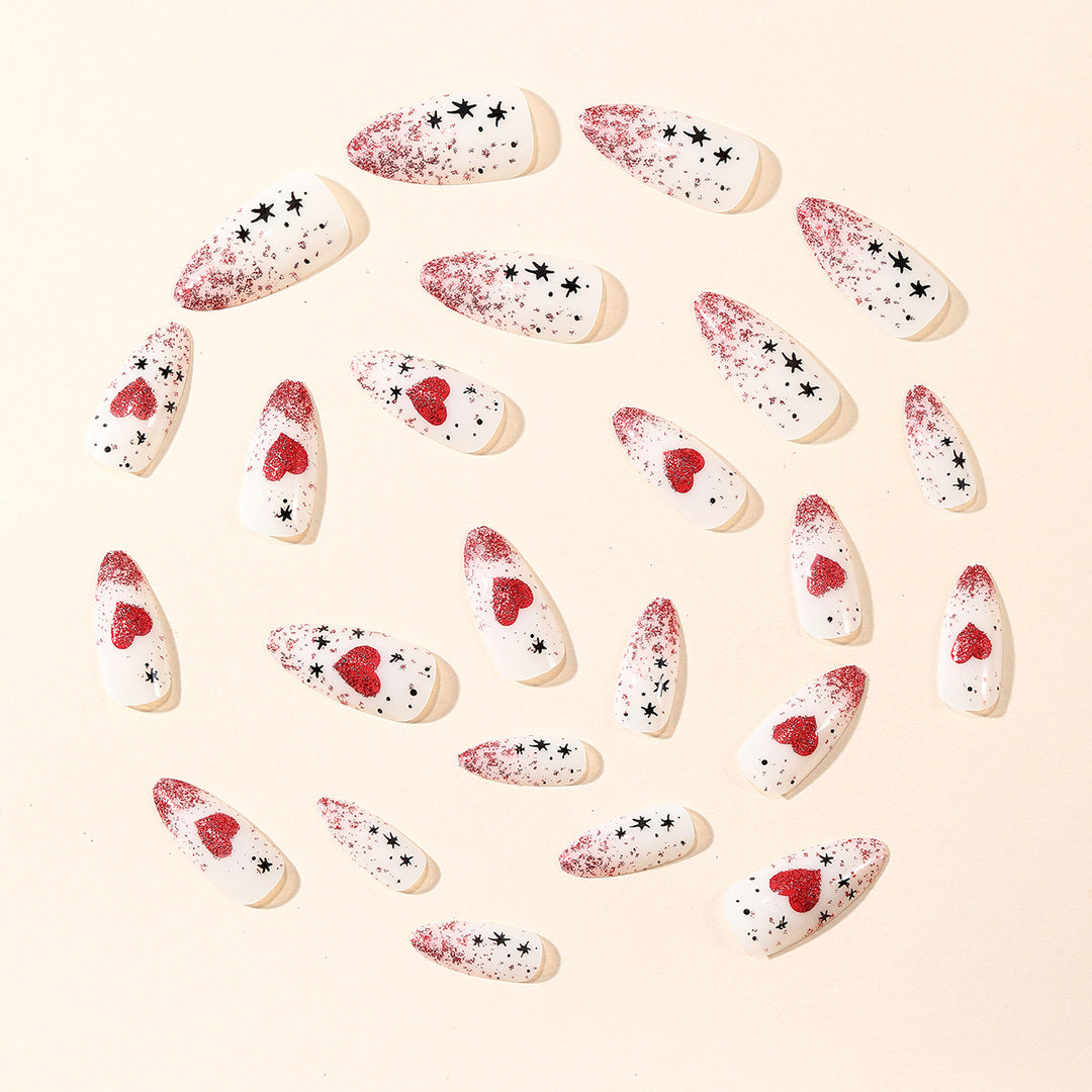 Stiletto Nail Art Extensions with Heart and Glitter Design Stornfield