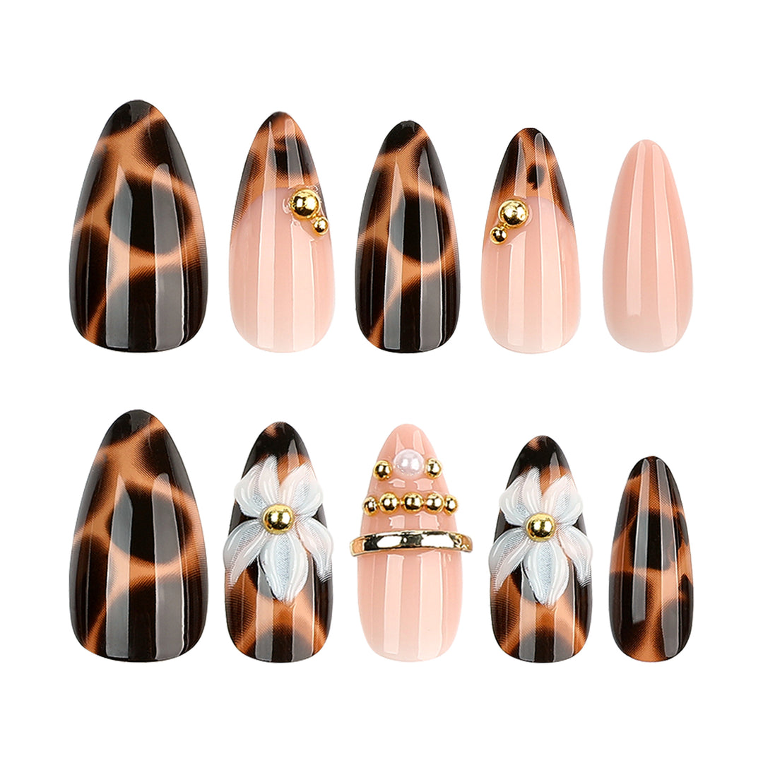 Artful stiletto nails with flower and leopard design Stornfield