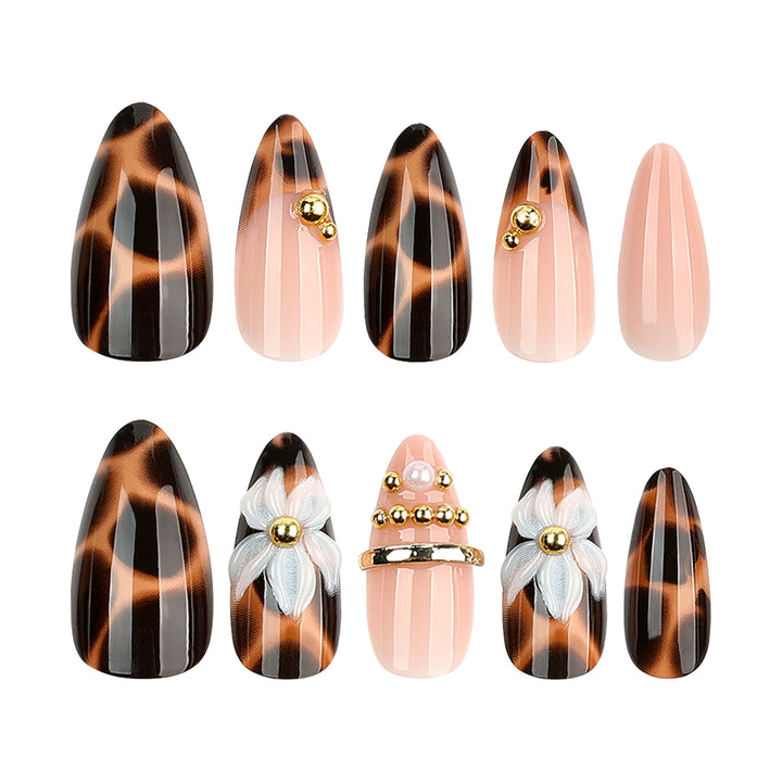 Artful stiletto nails with flower and leopard design Stornfield