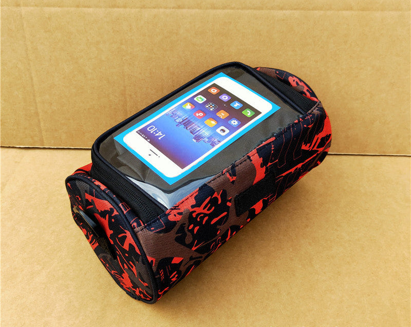 waterproof bicycle handlebar phone bag with touchscreen pocket and zippered cargo Stornfield