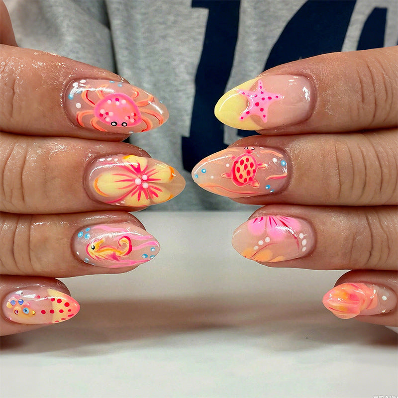 Artistic Press-On Nail Set with Floral and Colorful Designs Stornfield