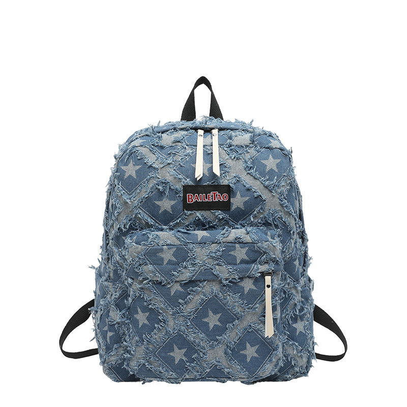 Distressed Star Pattern Denim Backpack Stornfield