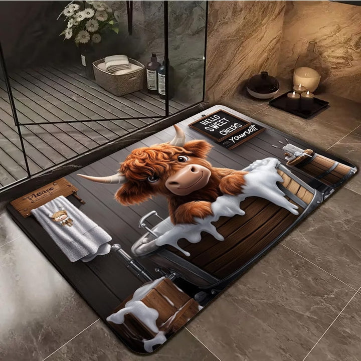 Colorful Highland Cow-Themed Area Mat