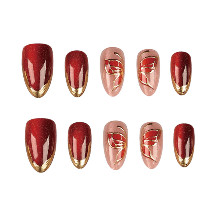 Artistic Press-On Nail Set with Floral Accents