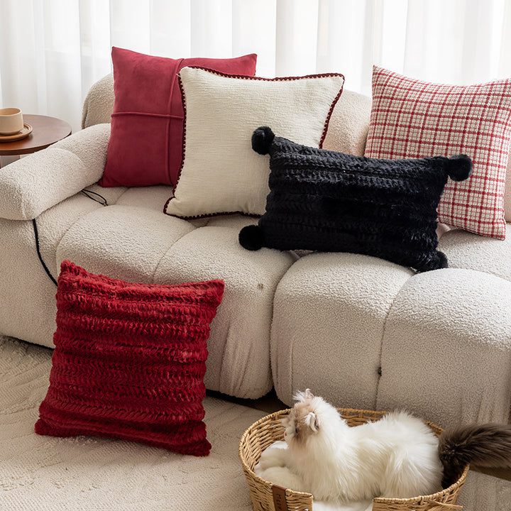 Plaid Woven Cotton-Linen Square Throw Pillow Cover with Hidden Zipper