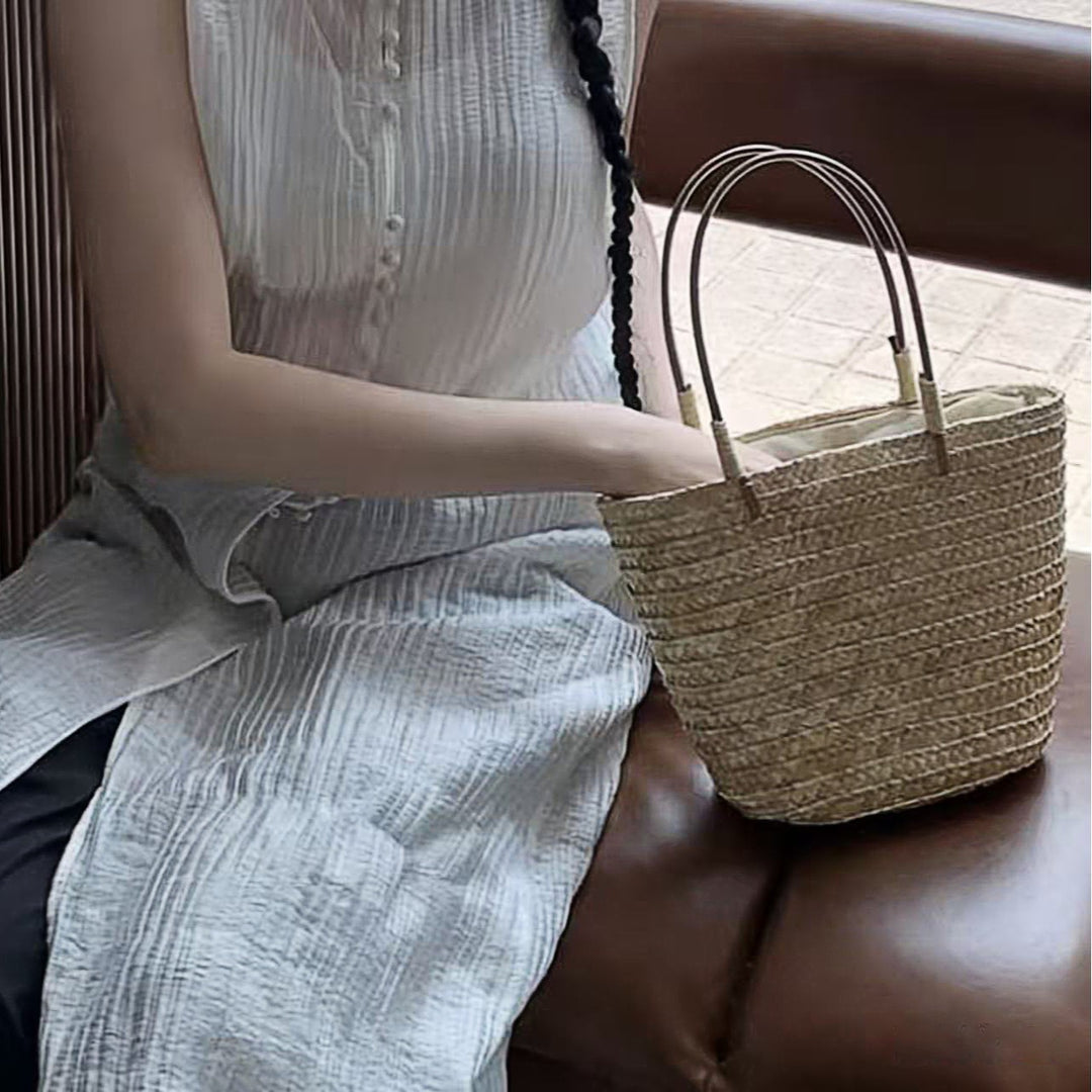 Handmade basket bag with leather handles Stornfield