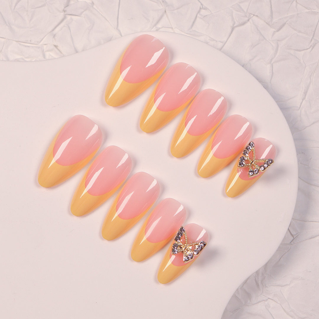 Glamorous Stiletto Press-On Nails with Butterfly Accents Stornfield