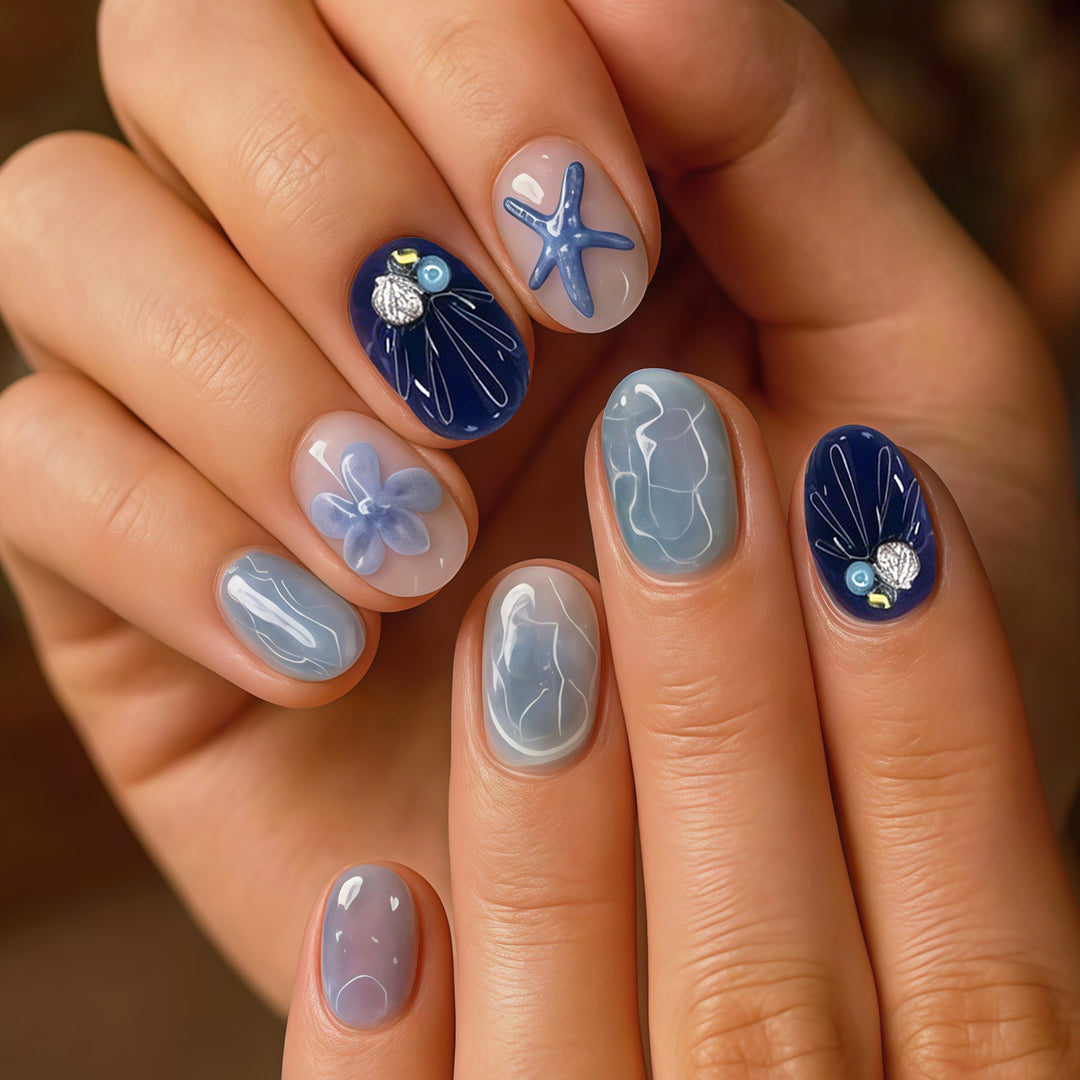 Ocean-Inspired Artistic Press-On Nail Design Stornfield