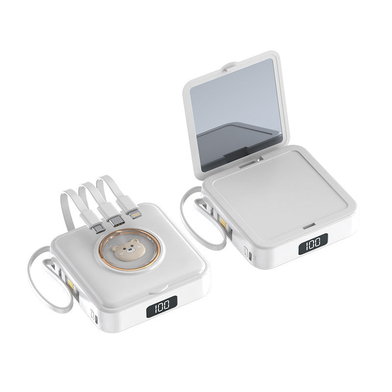 Compact power bank with integrated mirror and multifunction charging cable Stornfield