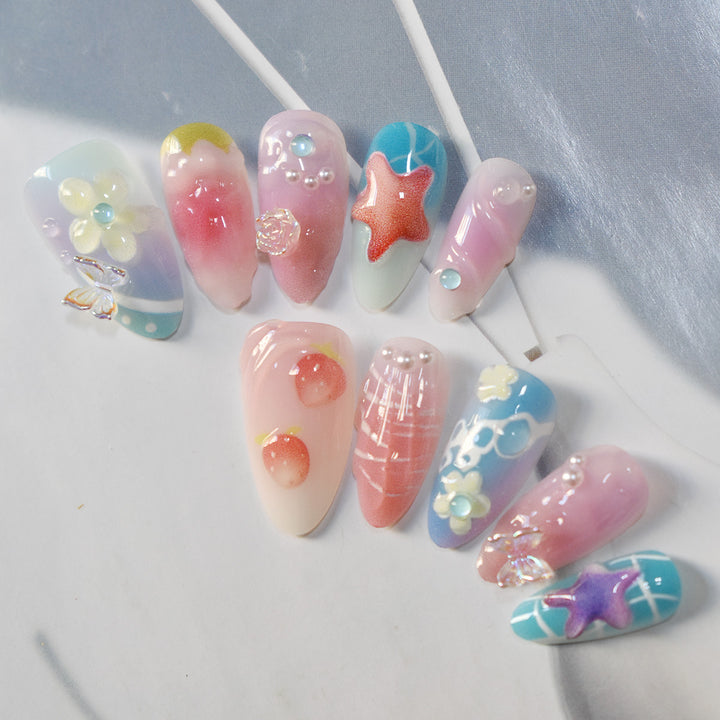 Artistic Sea-Themed Press-On Nail Art Stornfield