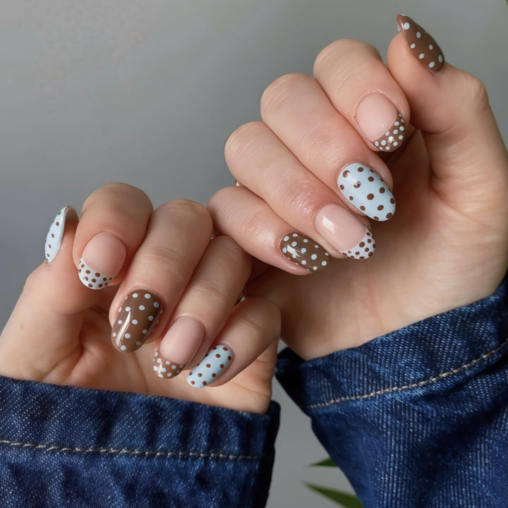 Decorative Press-On Nail Art Set with Polka Dot and Striped Design