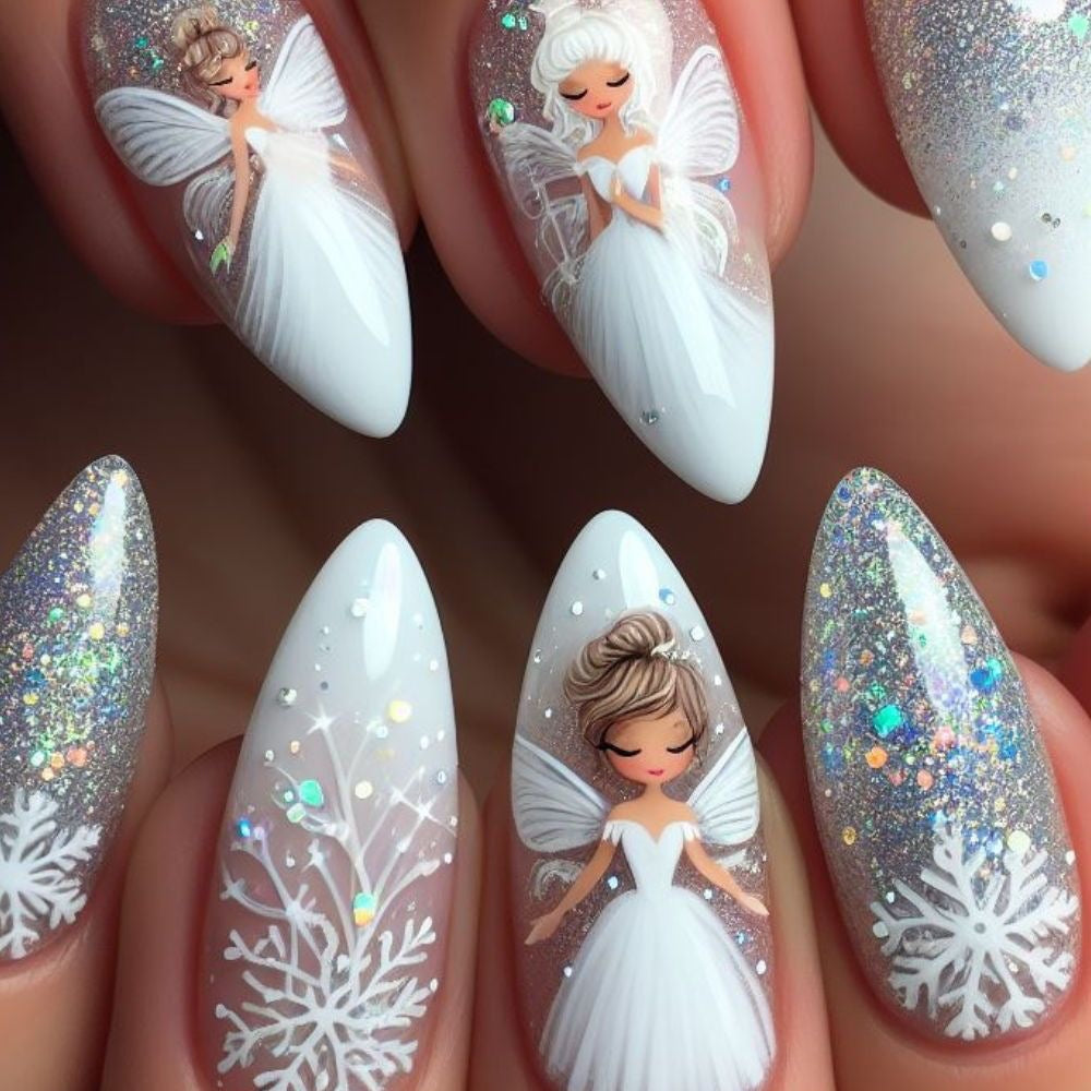 Nail art set with enchanting fairy motifs and glitter accents Stornfield
