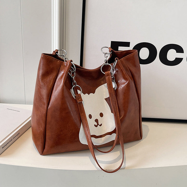 Cute Bear Print Faux Leather Hobo Bag