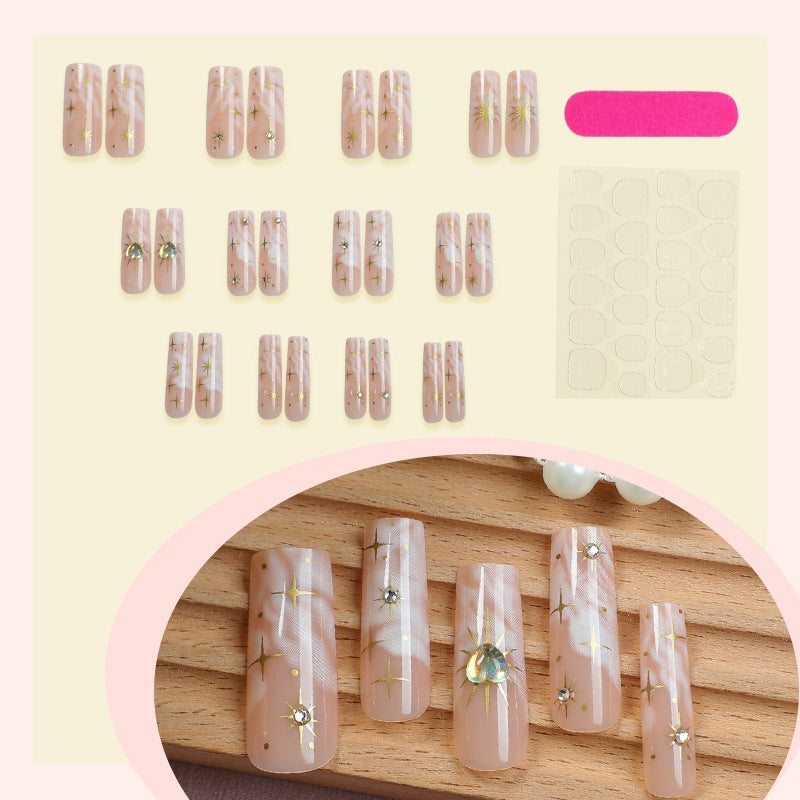 Artificial nail set with romantic flower and glitter accents Stornfield