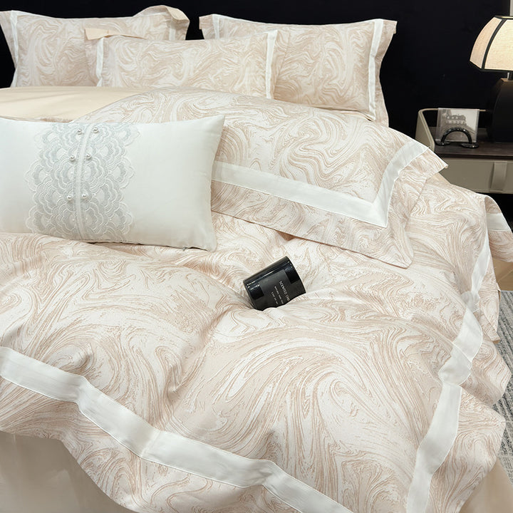 Luxury Marble-Print Cotton Duvet Cover and Pillowcase Set