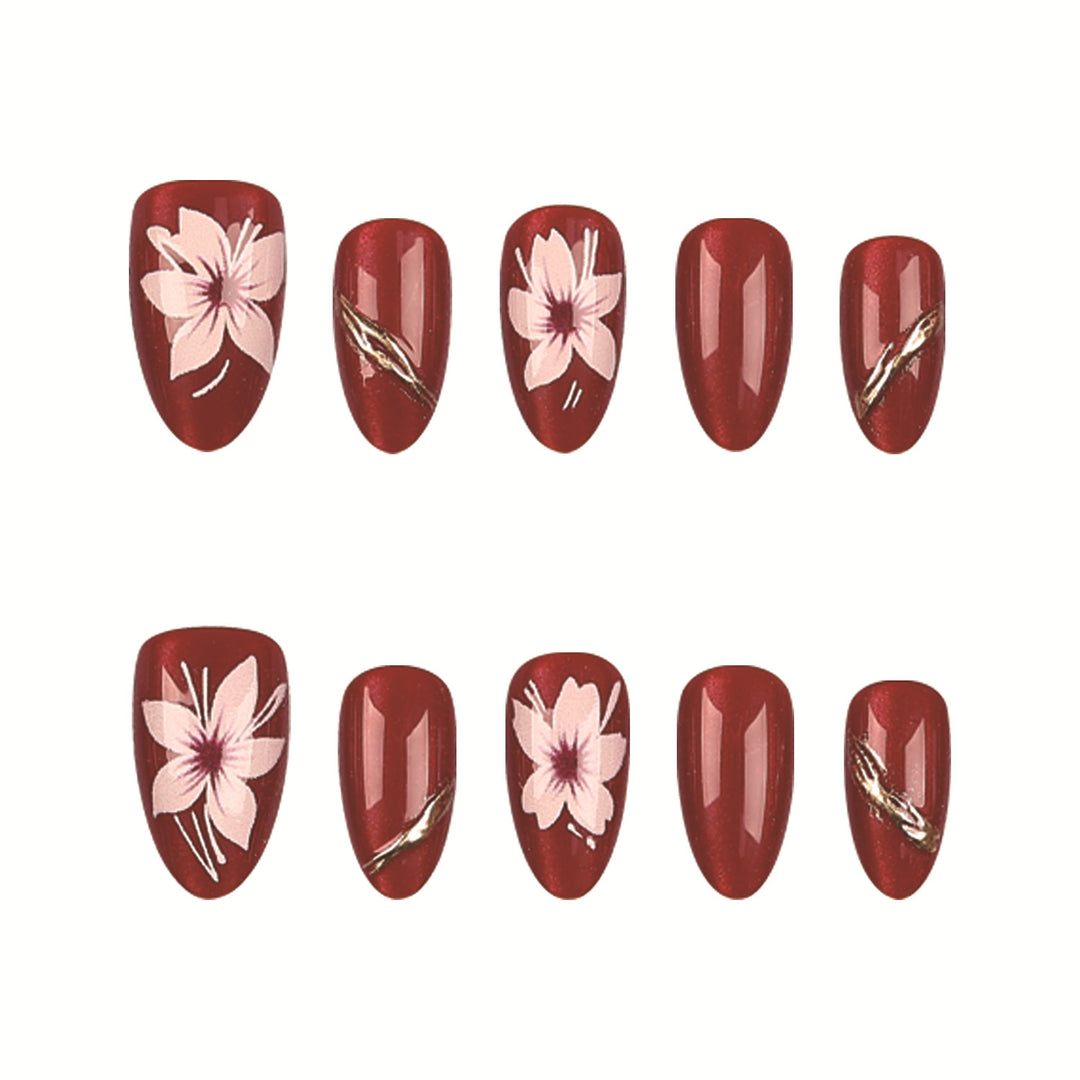 Floral-Designed Press-On Nail Art Set