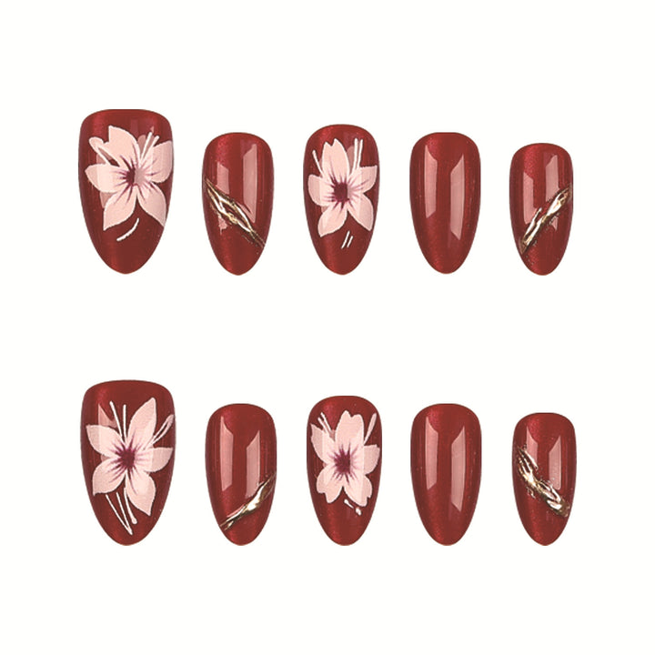 Floral-Designed Press-On Nail Art Set