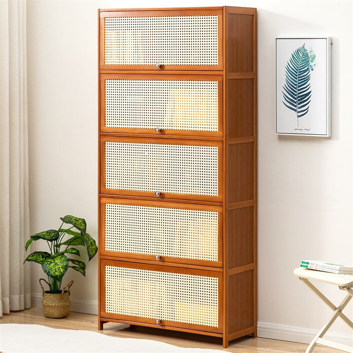 Storage chest with decorative rattan front and functional storage Stornfield