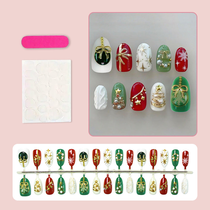 Artificial nail set with festive Christmas motifs and glamorous gold decorations Stornfield