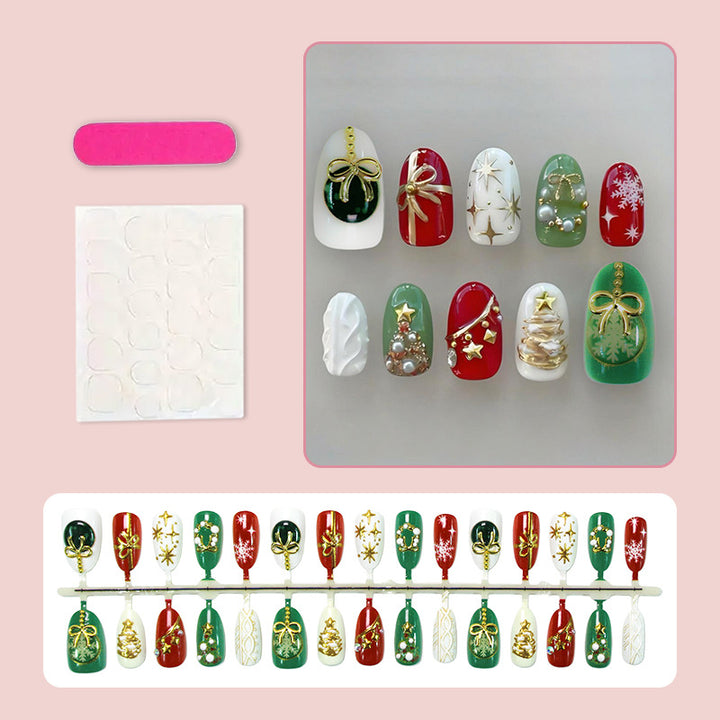 Artificial nail set with festive Christmas motifs and glamorous gold decorations Stornfield