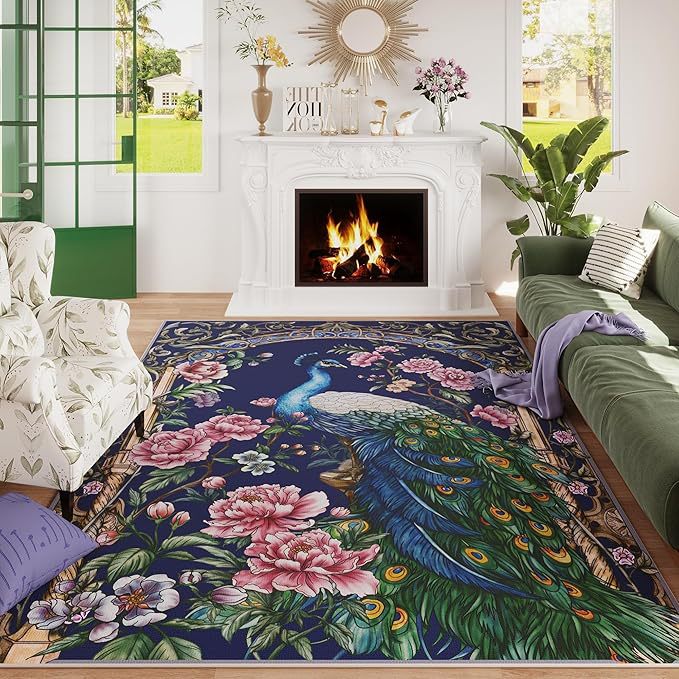 Ornamental Peacock Design Area Rug Stornfield
