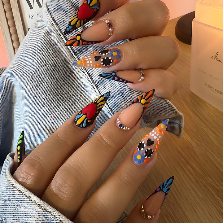 Acrylic nail set with creative and colorful pattern designs Stornfield