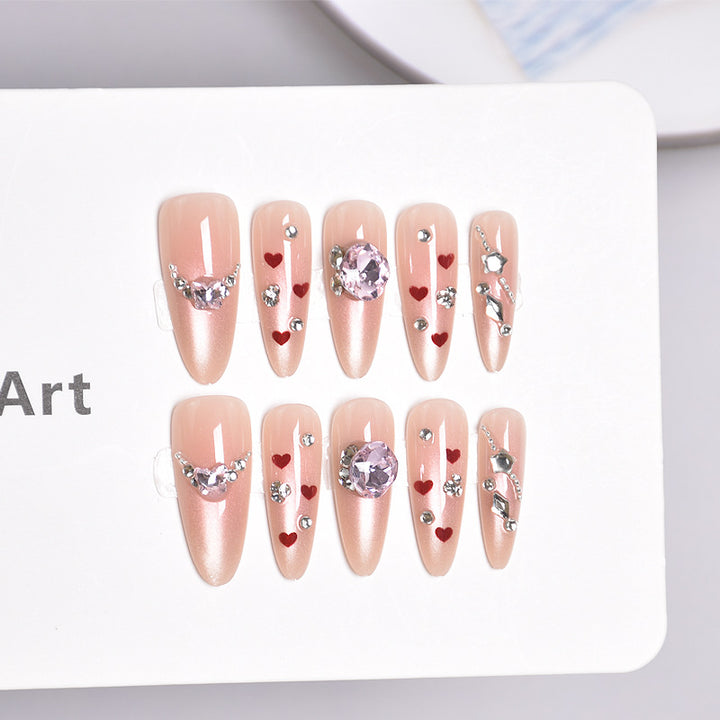 Decorative Press-On Nail Art with Heart and Gem Accents Stornfield
