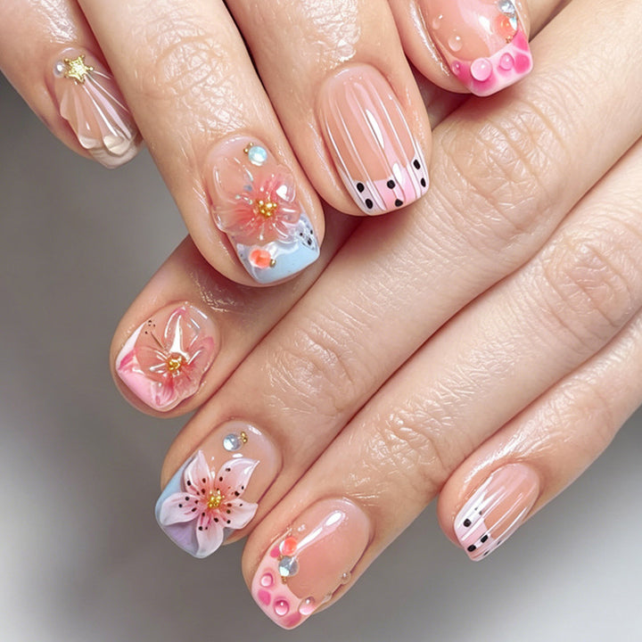 Decorative Press-On Nail Art Kit with Floral and Gem Accents Stornfield